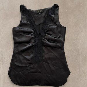 Vintage Black Costa Blanca Black Satin Lace V-neck Sleeveless Blouse